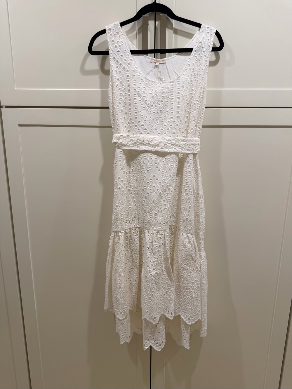 White Eyelet Sleeveless Midi Dress